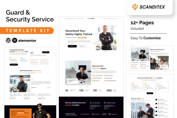 scanditex security agency bodyguard elementor template kit 1