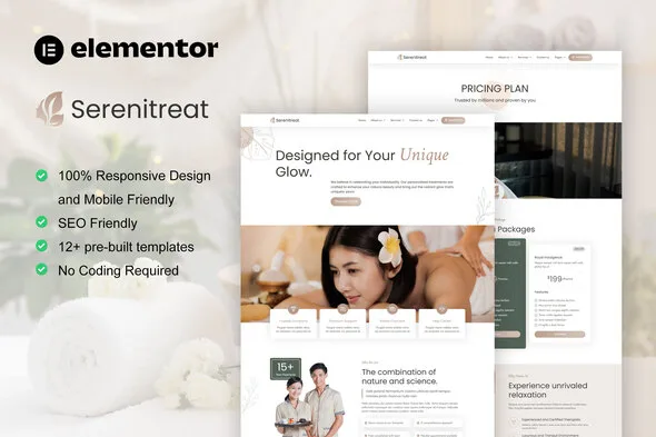 serenitreat spa beauty care elementor pro template kit 1