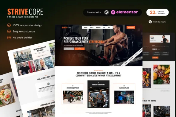 strivecore fitness gym elementor template kit 1