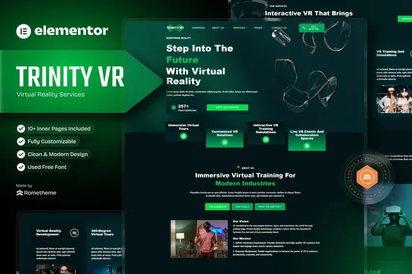 trinityvr virtual reality services elementor template kit 1