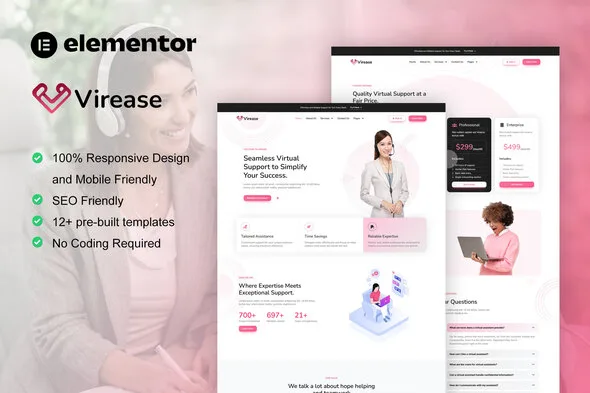 virease virtual assistant service elementor pro template kit 1