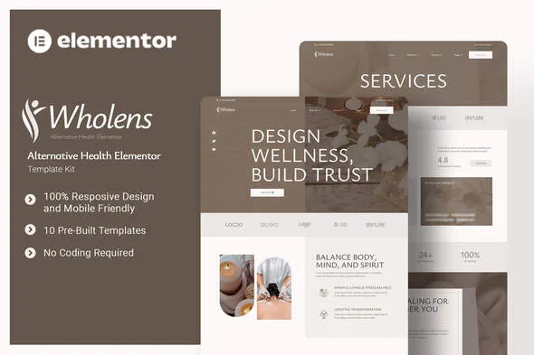 wholens alternative health elementor template kit 1