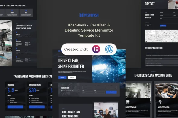 wishwash car wash detailing service elementor template kit 1