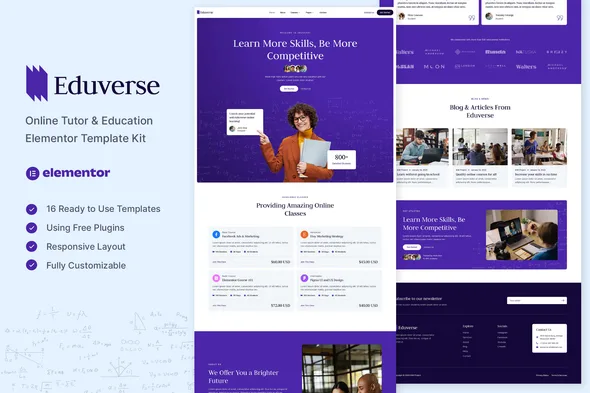 eduverse online tutor education elementor template kit 1