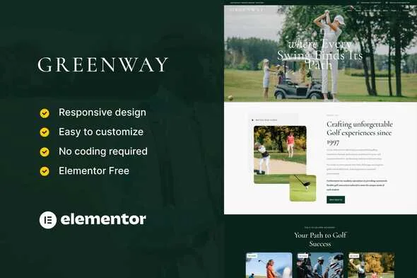 greenway golf club course elementor template kit 1
