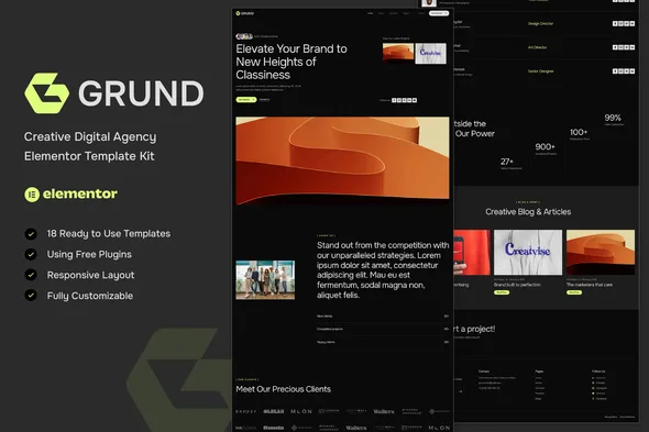 grund creative digital agency elementor template kit 1