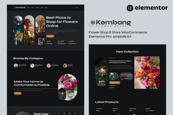 kembang flower shop store woocommerce elementor pro template kit 1