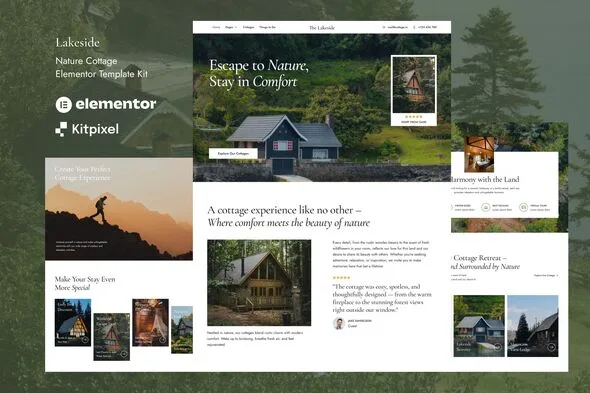 lakeside nature cottage elementor template kit 1