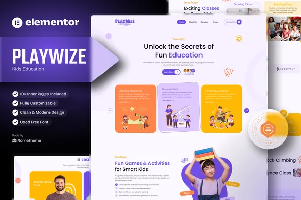 playwize kids education elementor template kit 1
