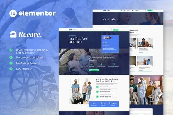 recare home care private nursing elementor template kit 1