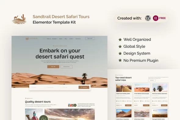 sandtrail desert safari tours elementor template kit 1
