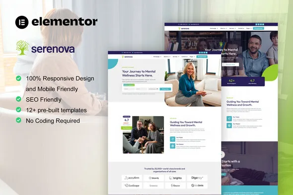serenova psychology mental health elementor pro template kit 1