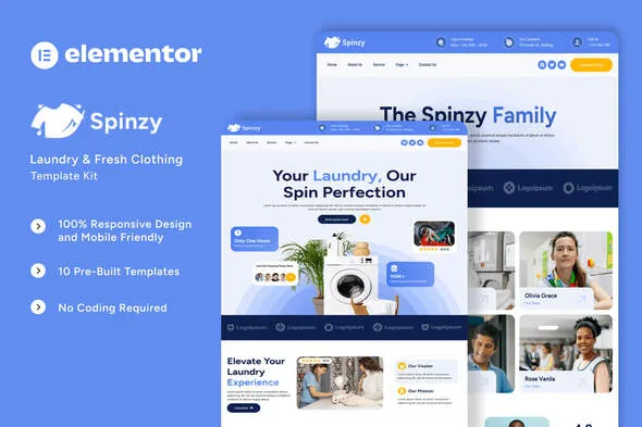 spinzy laundry fresh clothing elementor template kit 1