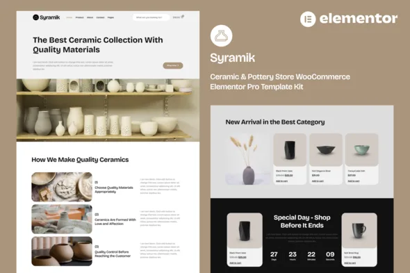 Syramik – Ceramic & Pottery Store WooCommerce Elementor Pro Template Kit