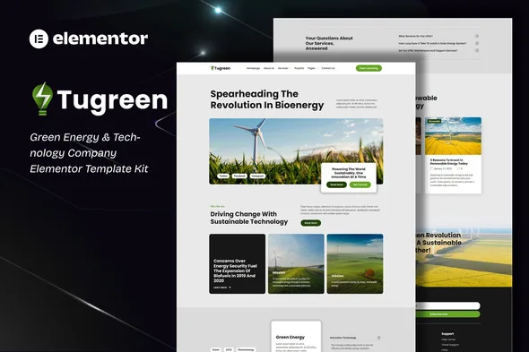 tugreen green energy technology company elementor template kit 1