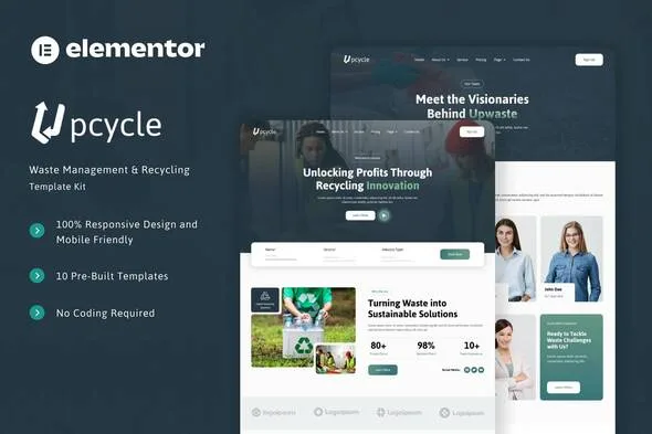 upcycle waste management recycling elementor template kit 1