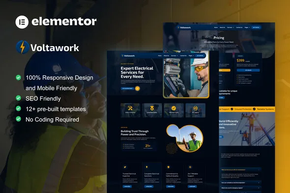 voltawork electrical service elementor template kit 1