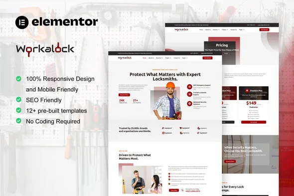workalock locksmith key maker service elementor pro template kit 1