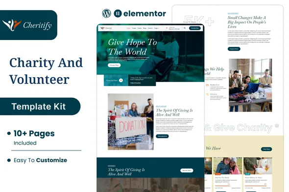 charitify nonprofit charity donation elementor template kit 1