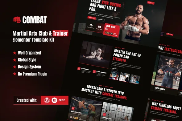 combat martial arts club trainer elementor template kit 1