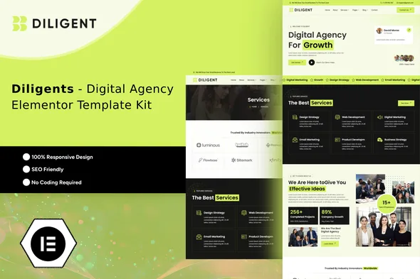 diligent creative agency portfolio elementor template kit 1