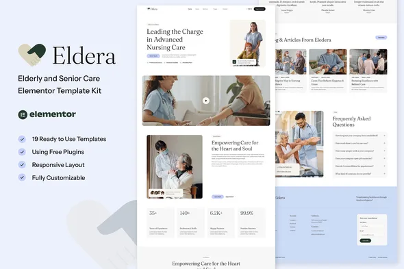 eldera elderly senior care elementor template kit 1