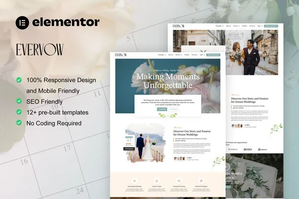 evervow wedding event planner elementor pro template kit 1