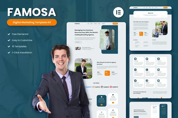 famosa digital marketing agency elementor template kit 1