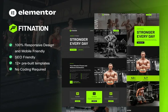fitnation gym fitness elementor template kit 1