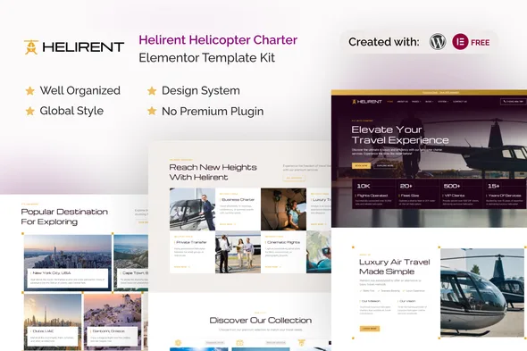 helirent helicopter charter elementor template kit 1