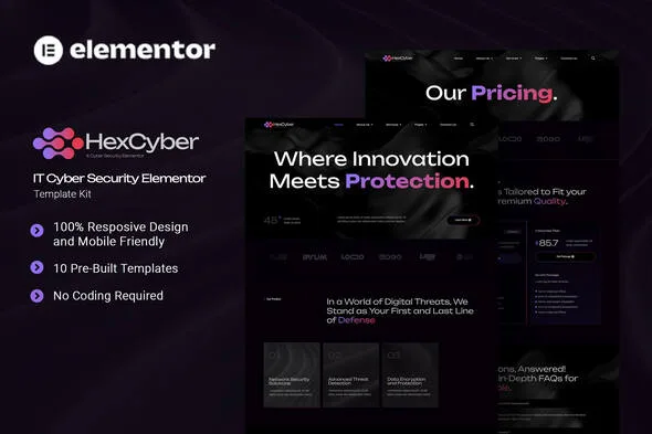 hexcyber it cyber security elementor template kit 1