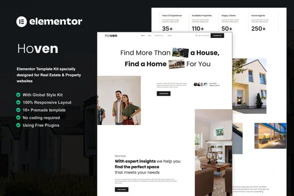 hoven real estate property elementor template kit 1