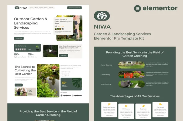 niwa garden landscaping services elementor pro template kit 1