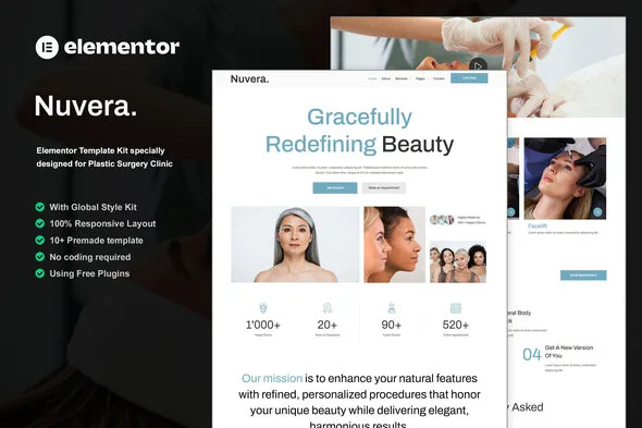 nuvera plastic surgery clinic elementor template kit 1