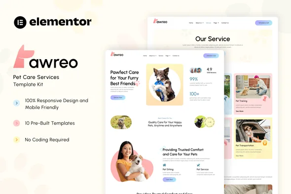 pawreo pet care services elementor template kit 1