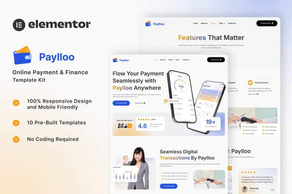 paylloo online payment finance elementor template kit 1