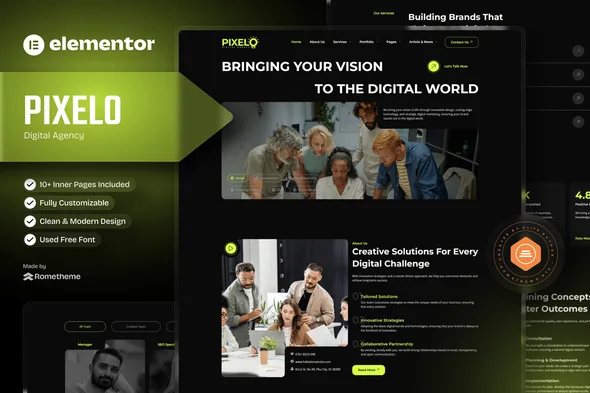 pixelo digital agency elementor template kit 1