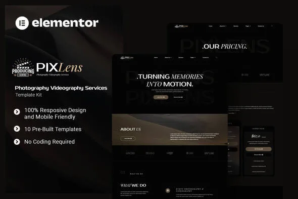pixlens photography videography services elementor template kit 1