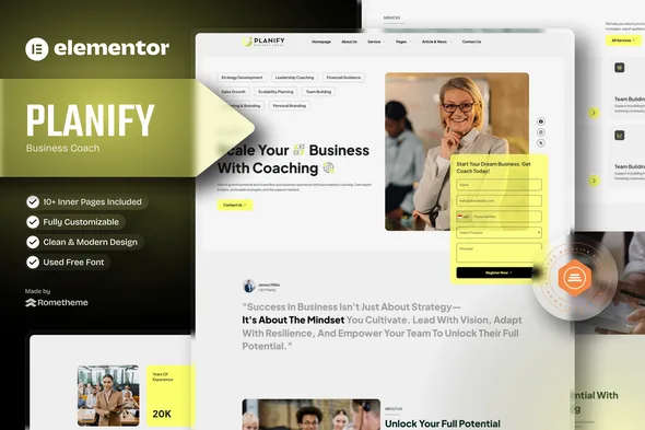 planify business coaches elementor template kit 1