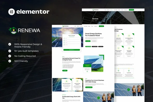 renewa solar green renewable energy elementor template kit 1
