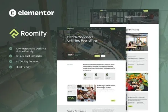 roomify coworking creative space elementor template kit 1