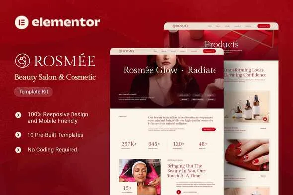 rosmee beauty salon cosmetic elementor tempate kit 1