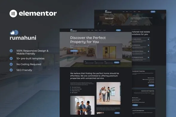 rumahuni real estate property elementor template kit 1