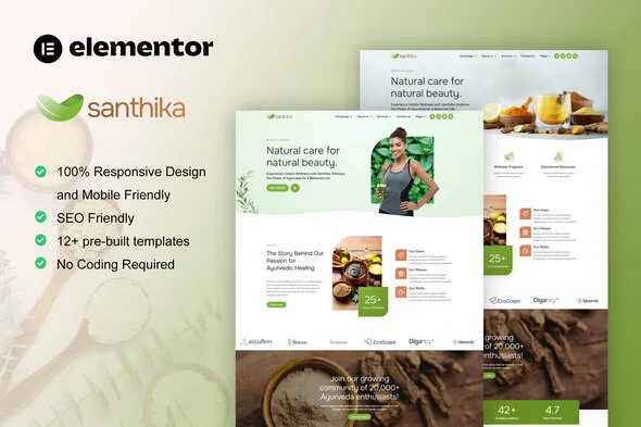 santhika ayurveda natural beauty care elementor template kit 1