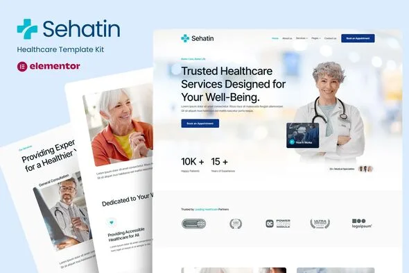 sehatin health care service elementor template kit 1
