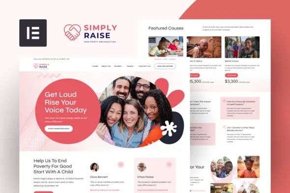 simplyrise charity donation elementor template kit 1