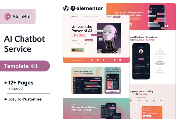 skilabot ai chatbot service elementor template kit 1