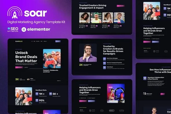 soarbuzz influencer agency elementor template kit 1