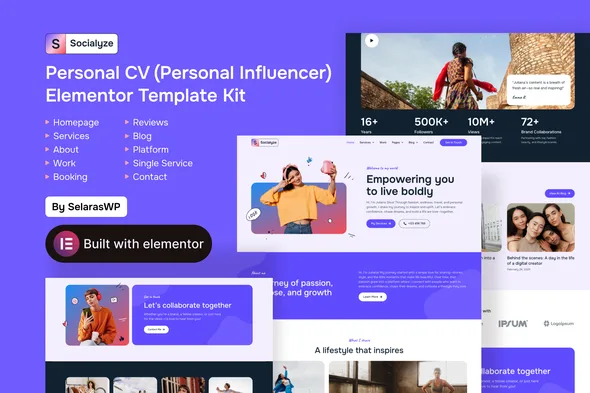 socialyze personal cv elementor pro template kit 1