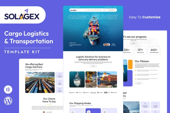 solagex logistics transportation elementor template kit 1